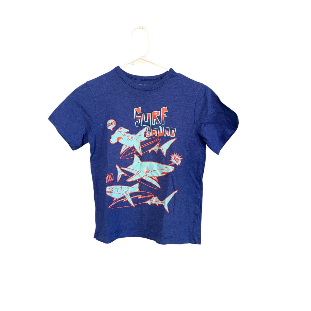 Children's Place Shark Graphic T‑Shirt Boys Medium 7/8 Blue Surf Squad Tee